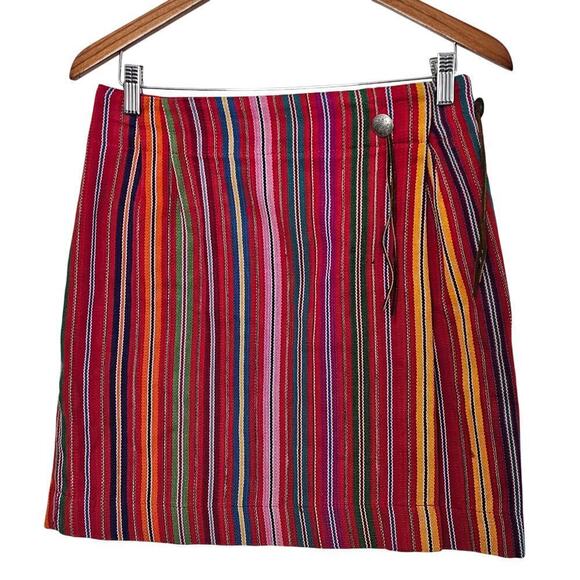 Vtg Central Falls 80s Wrap Skirt Women Size 10 Red Stripped Boho Southwestern - Picture 1 of 11